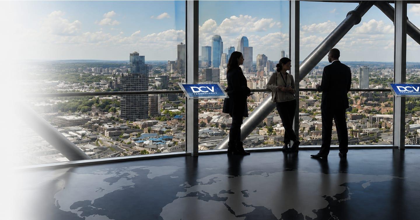 DCV Technologies colleagues overlooking the London skyline